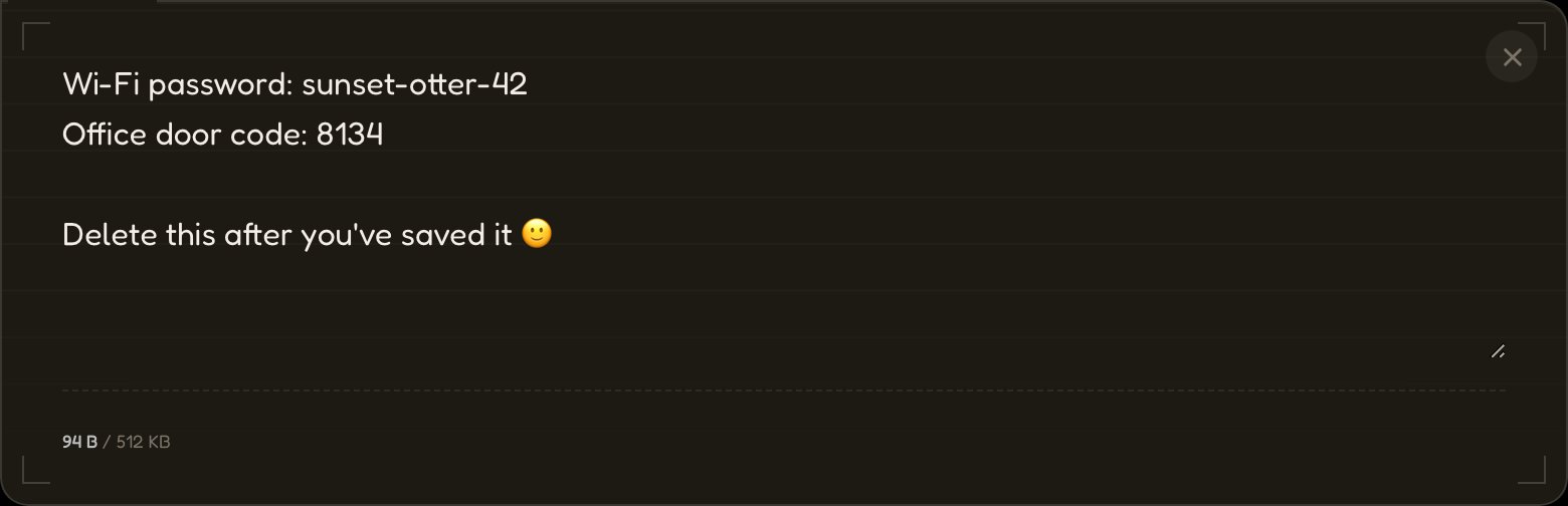 Screenshot: writing a private note in the SecretNote composer