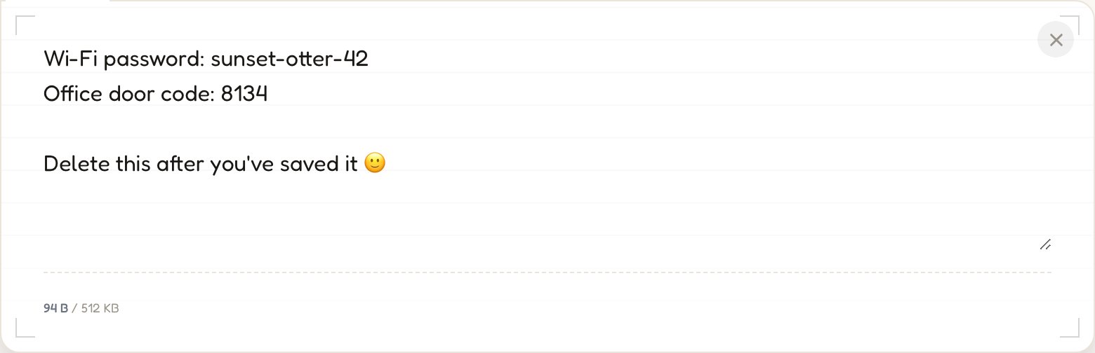 Screenshot: writing a private note in the SecretNote composer