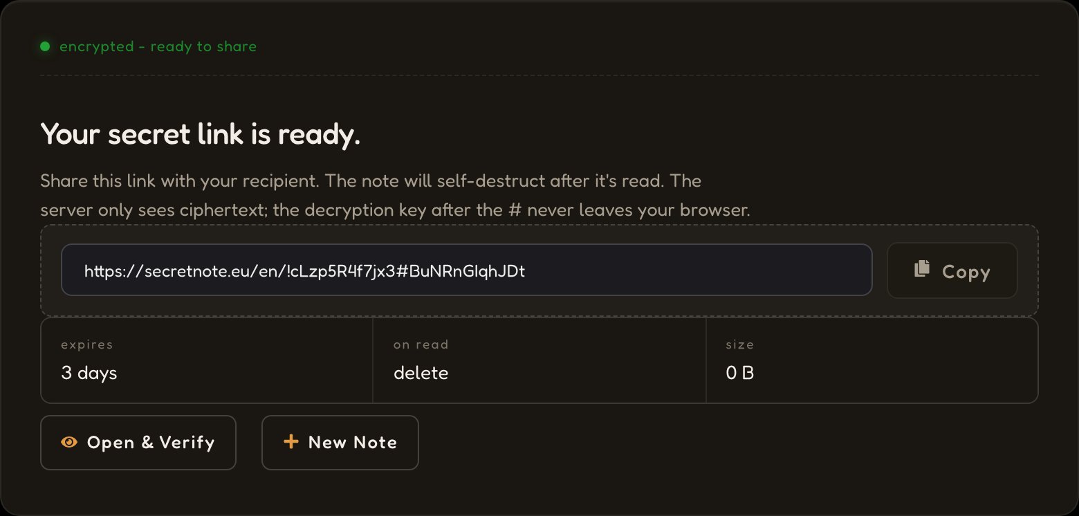 Screenshot: the generated secret link ready to share